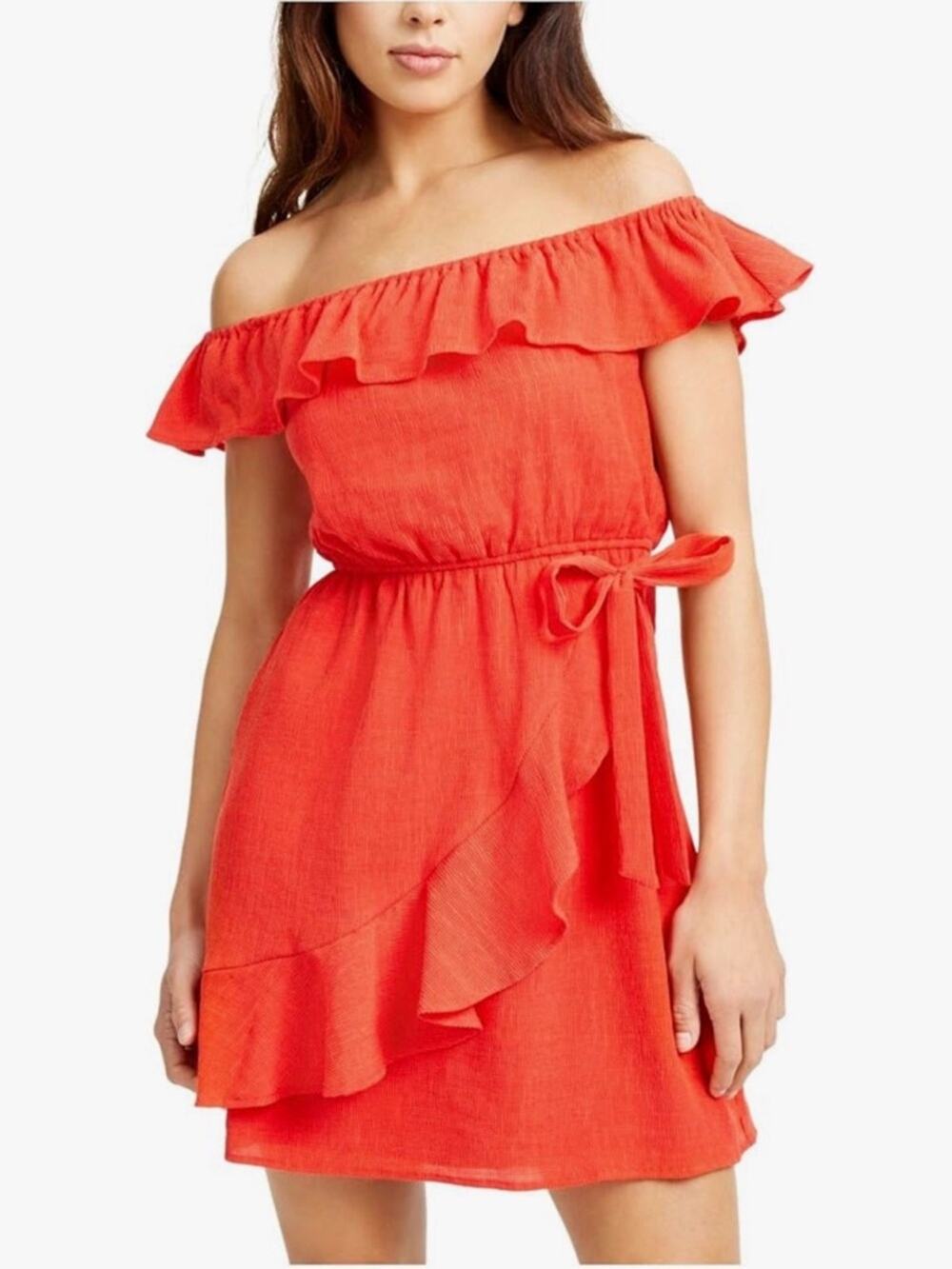 STUDIO City Off Shoulder Ruffle Dress in Red Size Small